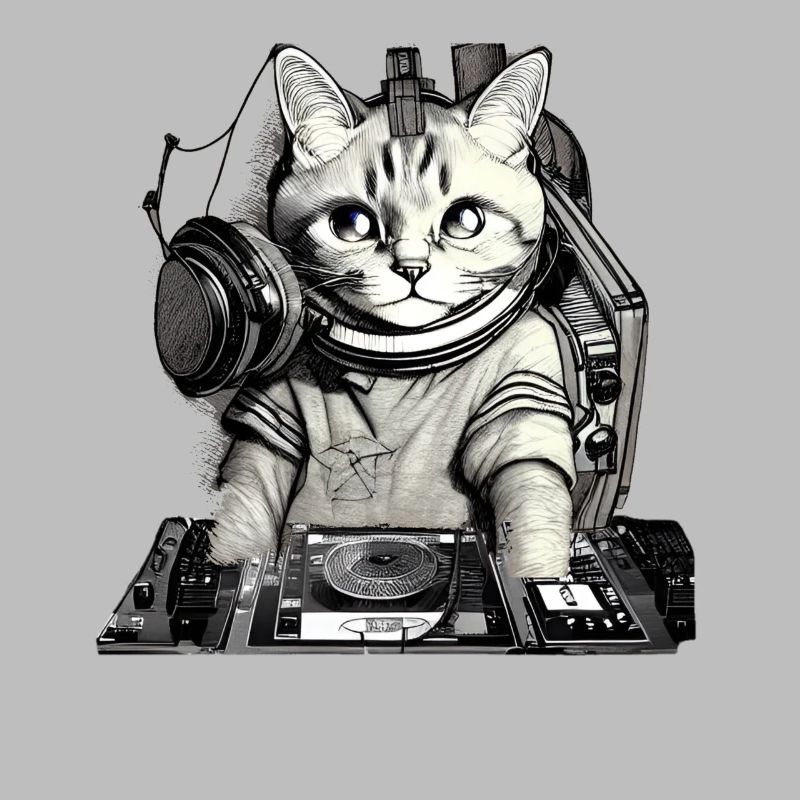 DJ cat avec table de mixage
