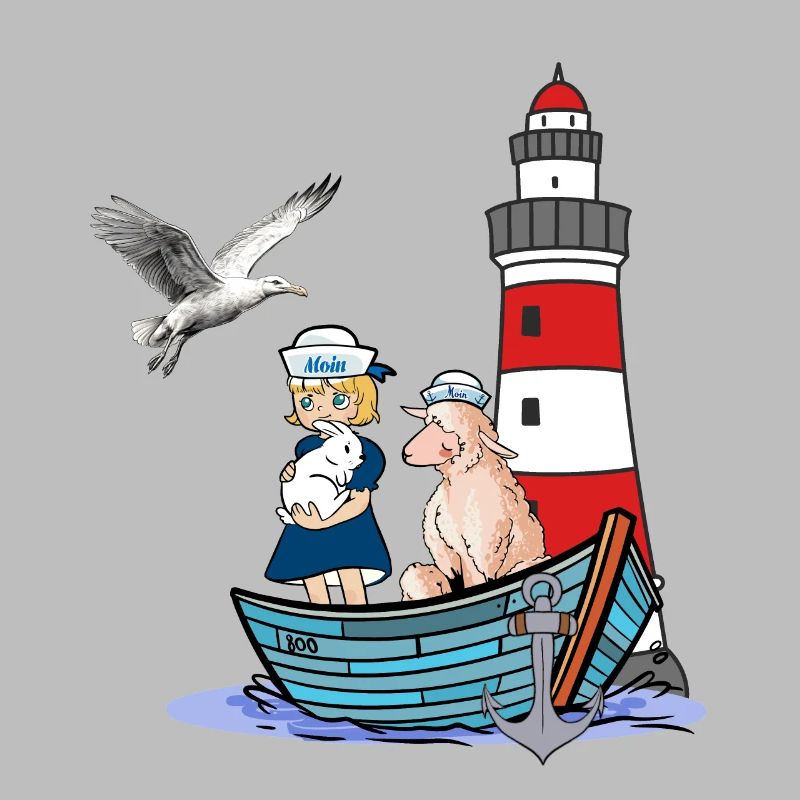 Mädchen Leuchtturm maritim Boot Schaf Möwe Kind