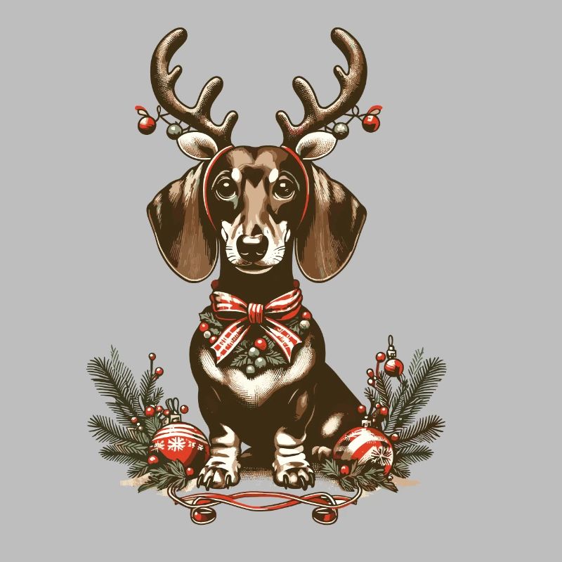 Weihnachtlicher Dackel Mit Geweih Und Schleife