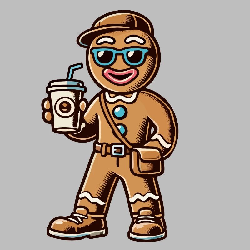 Funny gingerbread man with coffee for Christmas