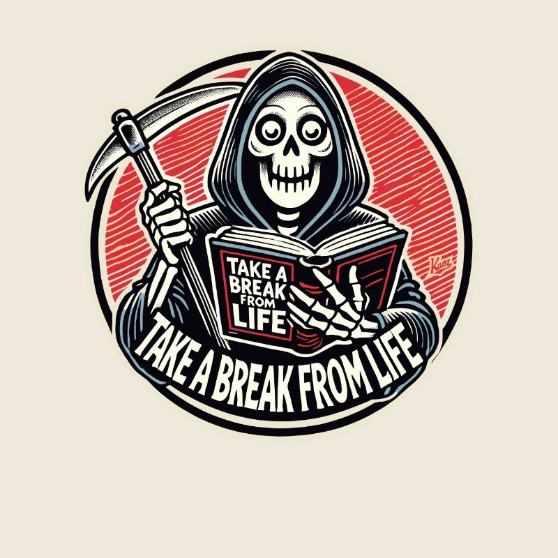 Grim Reaper reads "Take a break from life"