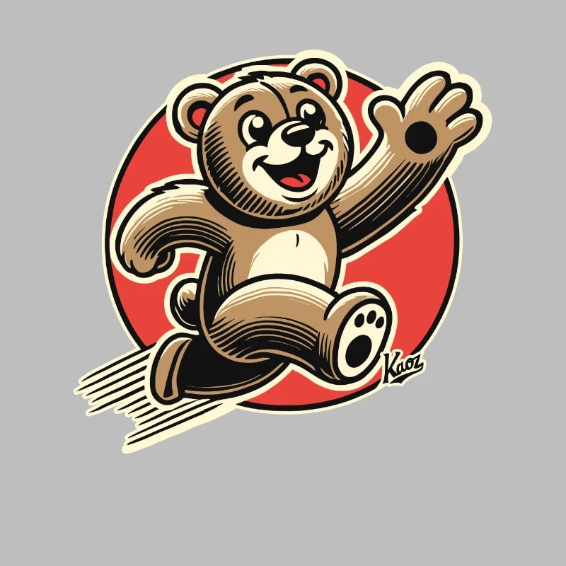 Funny bear, running happy stuffed bear