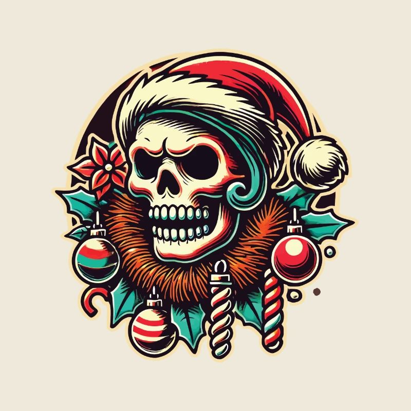 Crâne de Noël avec chapeau de Père Noël