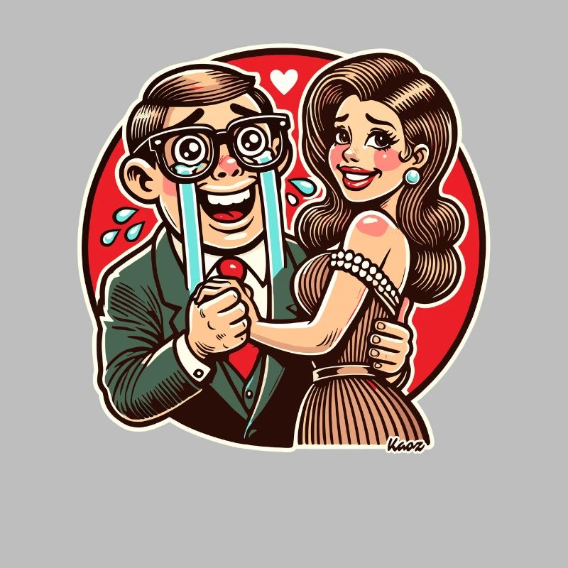 Glückliche Nerd mit attraktiver Ehefrau