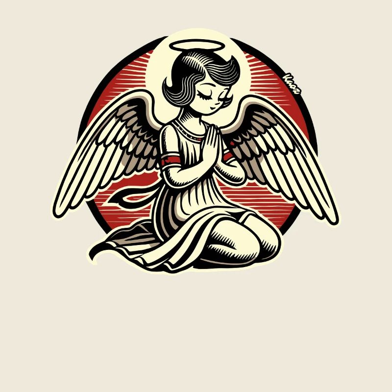 Retro Cartoon Praying Angel