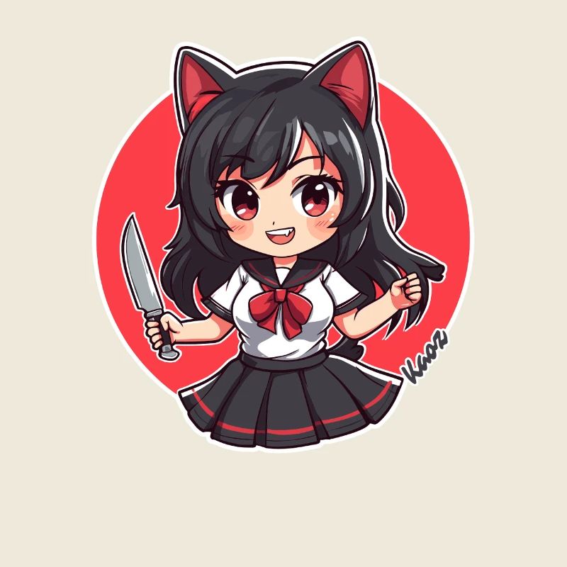 Chibi Cartoon Schulmädchen mit Küchenmesser