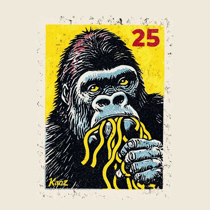 Gorilla Eats Noodles – Comic Stamp