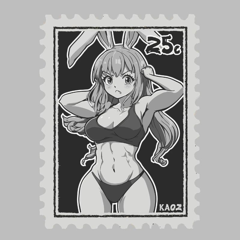 Drôle de lapin musculaire comme timbre-poste