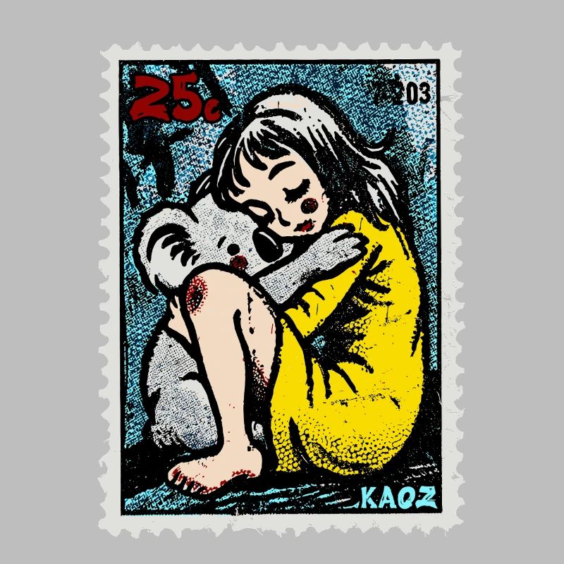 Mädchen mit Koala auf einer Briefmarke