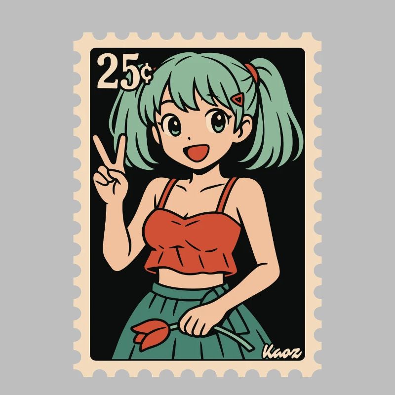 Illustration de cachet postal de fille d’anime