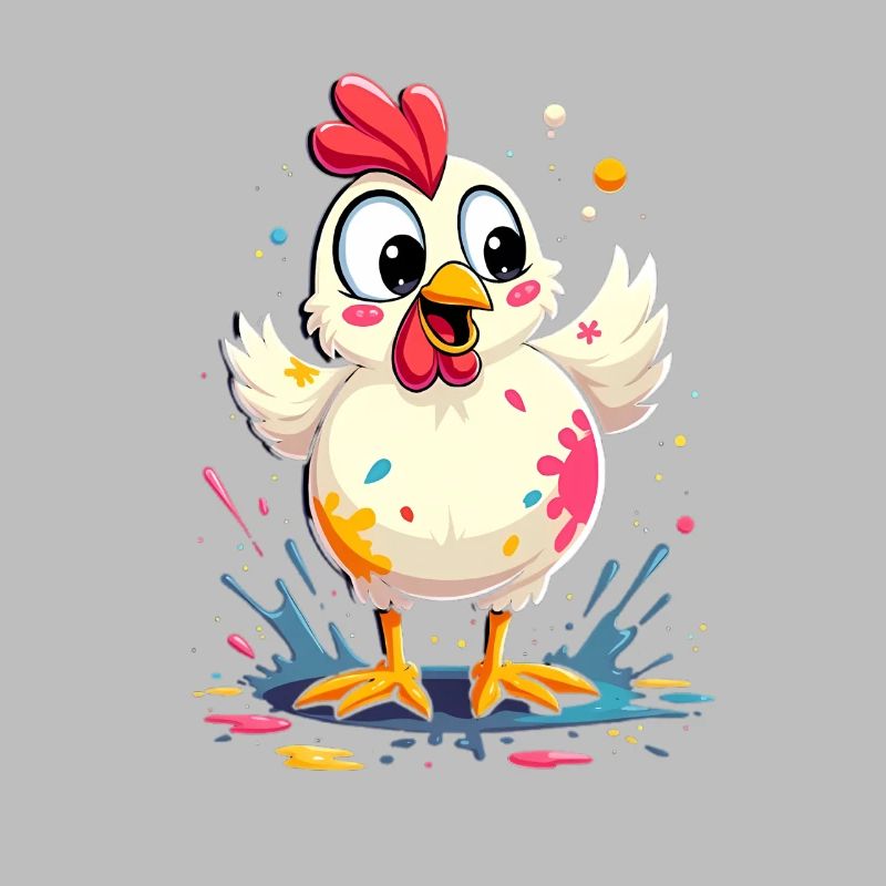 Poulet coloré mignon avec des éclaboussures de peinture