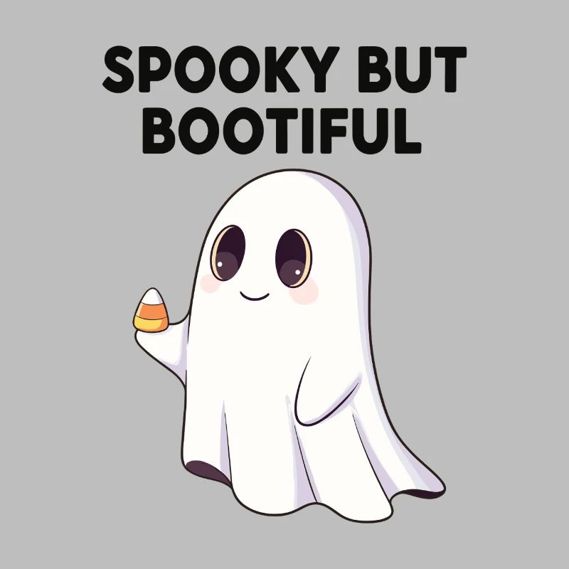 Spooky But Bootiful Cute Ghost Holding Candy Corn 