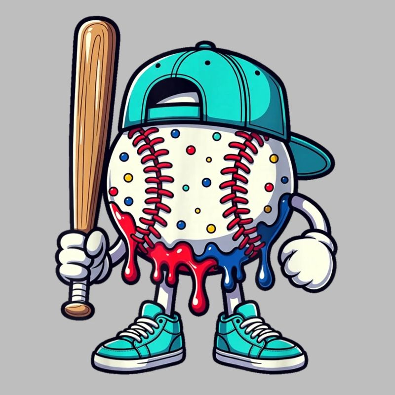 Schmelzendes Baseball-Maskottchen mit Schläger