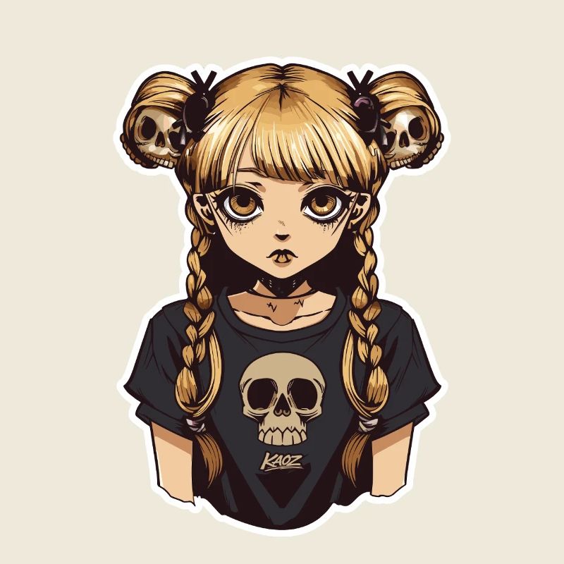 Skull Braid Goth Girl Tee