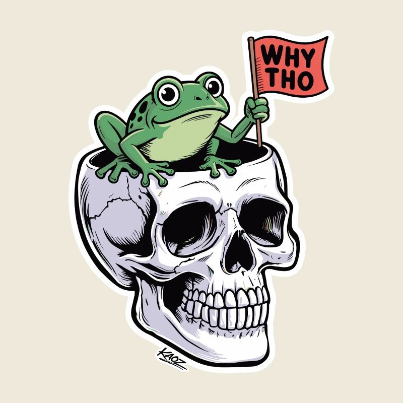 Frosch auf Schädel: Why Tho-Aufkleber