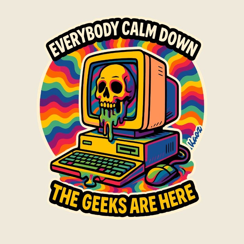Geeks Are Here Retro Skull Computer