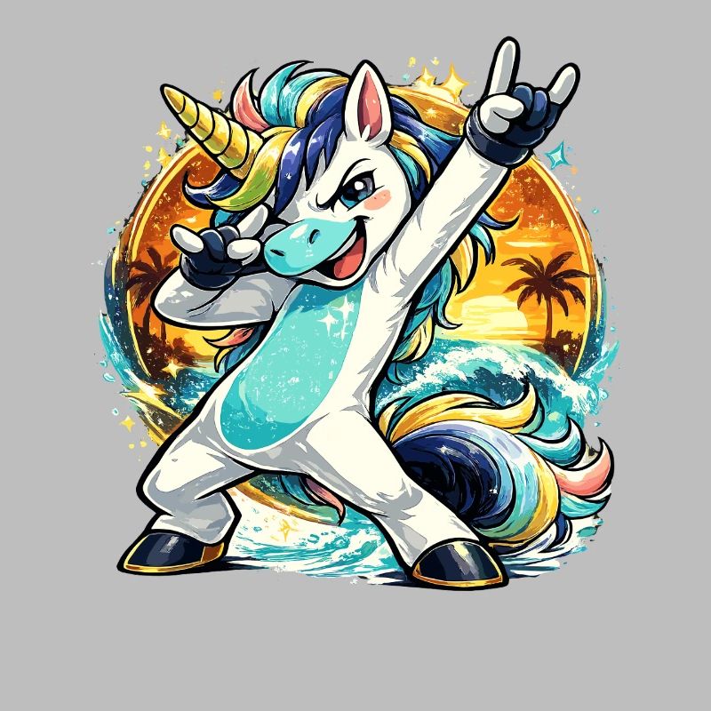 Summer Unicorn in Dabbing Sunset Beach Style