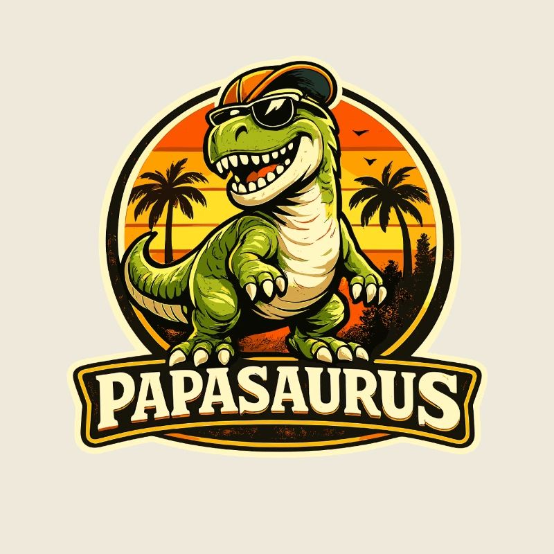 Papasaurus Dino en version rétro au coucher de soleil