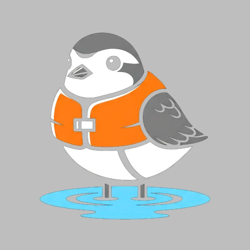 Vogel mit Rettungsweste Cartoon