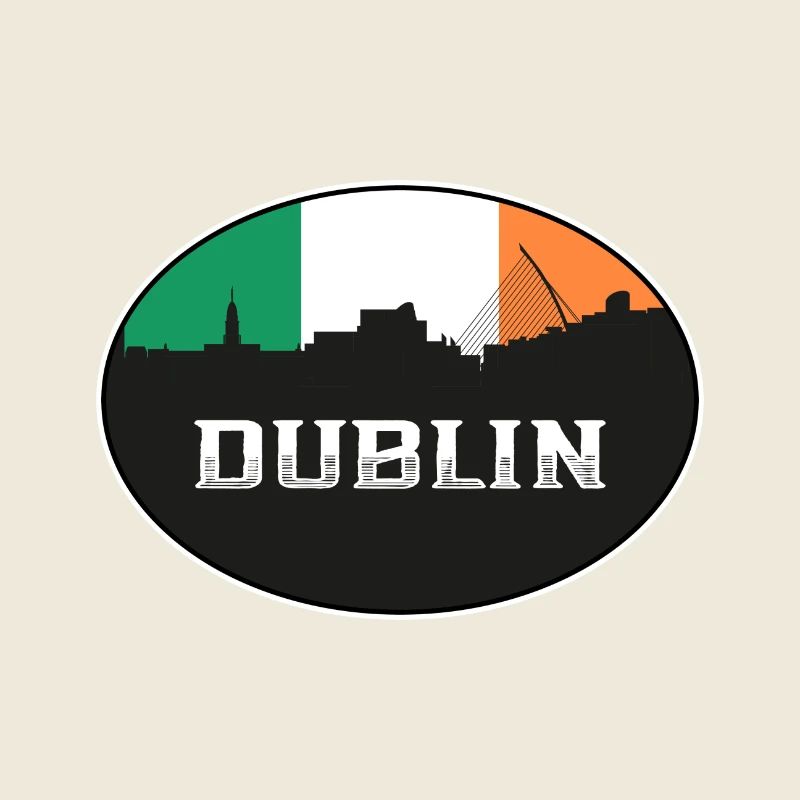Dublin Ireland Skyline Silhouette Irish Flag Trave