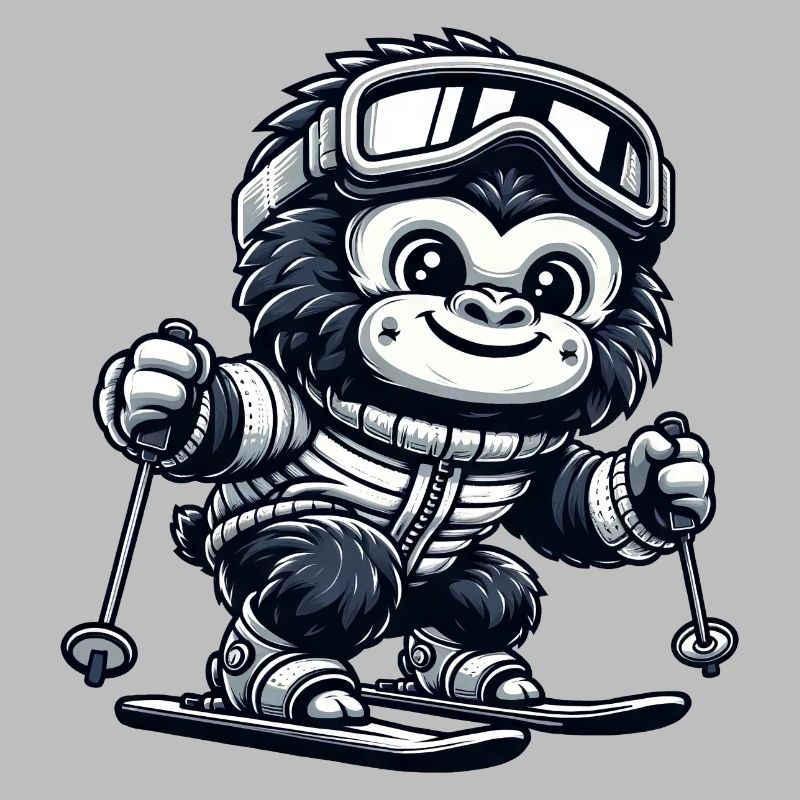 Monkey Gorilla Chimpanzee Ski Skier Design