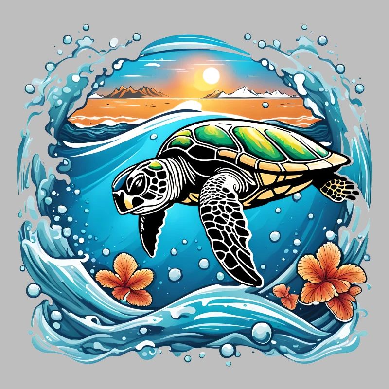 Sunset turtle by the sea