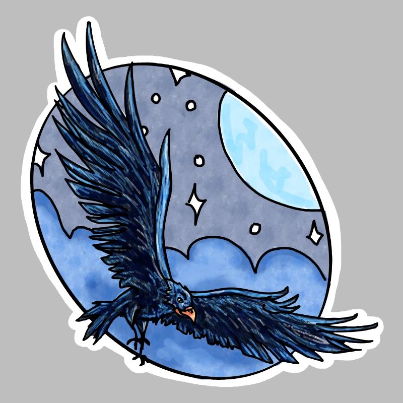 Corbeau en vol devant le ciel nocturne