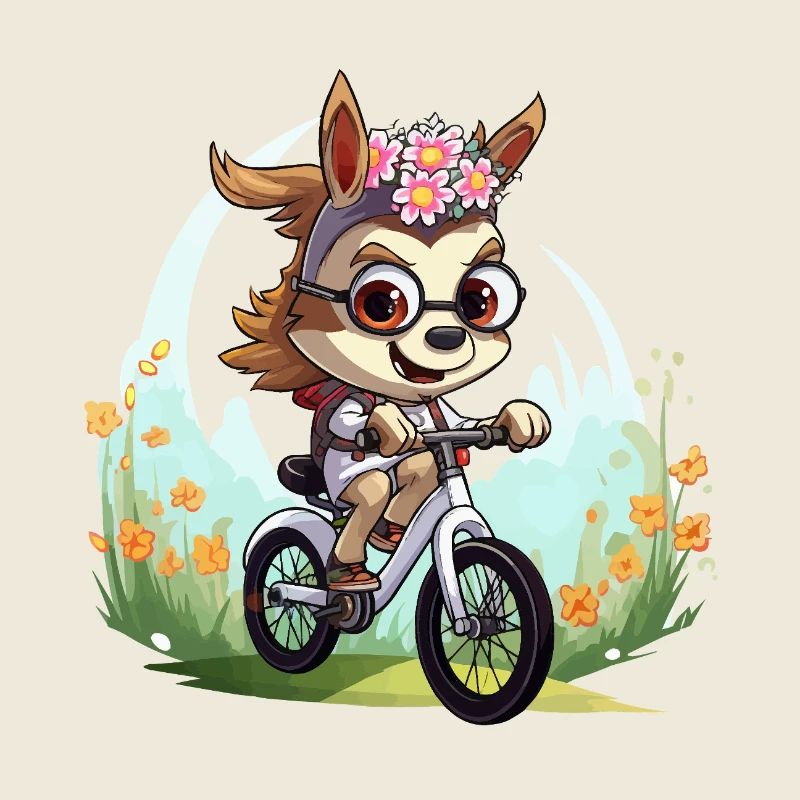 Cerf en couronne florale à vélo