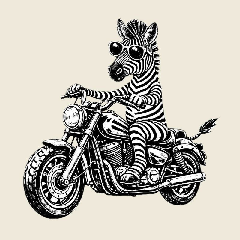Zebra on motorcycle with sunglasses