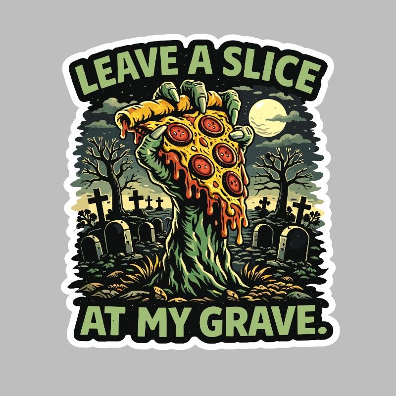 Zombie Stück Pizza am Grabstein