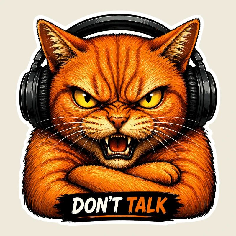 Don’t Talk – Genervte Katze mit Kopfhörern