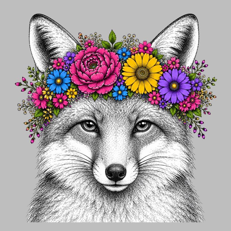 Fox head with flower wreath