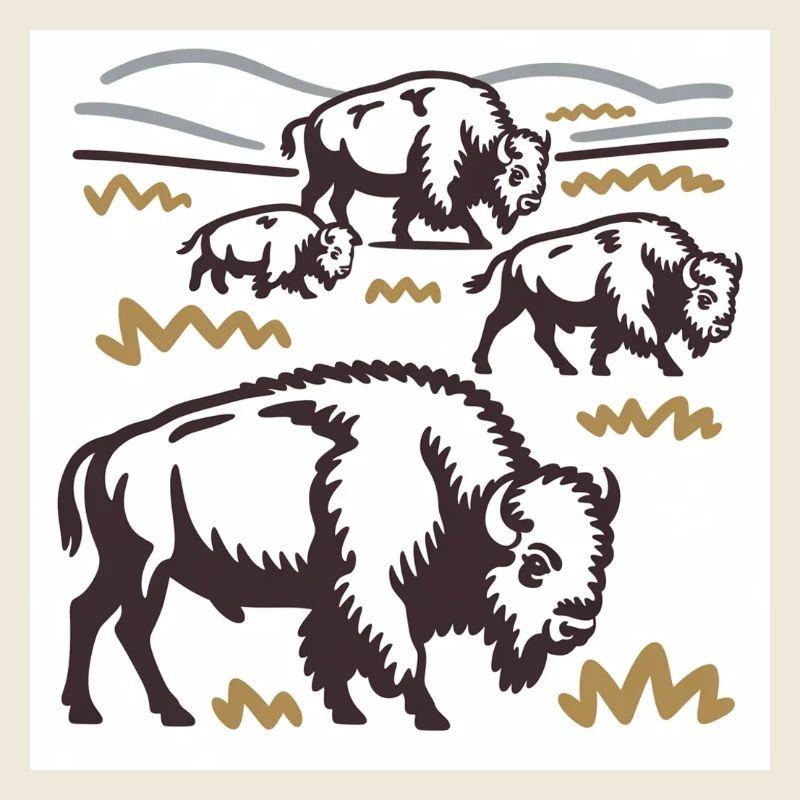 Troupeau de bisons sur la steppe
