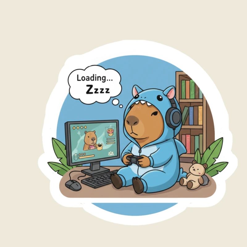 Capybara gamer en pyjama de requin