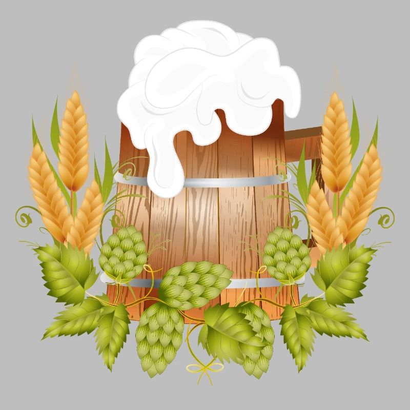 Chope à bière rustique aspect bois avec houblon et malt