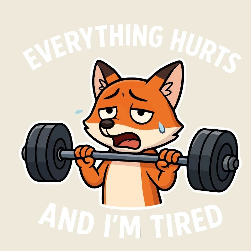 Exhausted Fox Lifting Weights Illustration