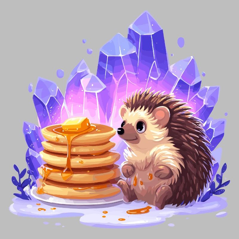 Hérisson avec des pancakes et des cristaux
