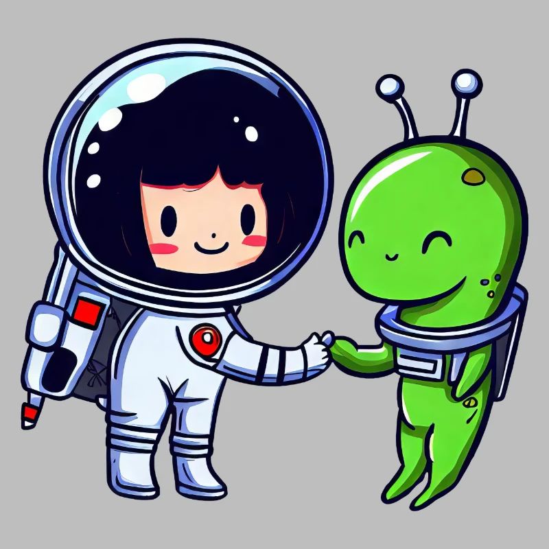 Salutation dans l’espace : poignée de main d’un extraterrestre et d’un astronaute