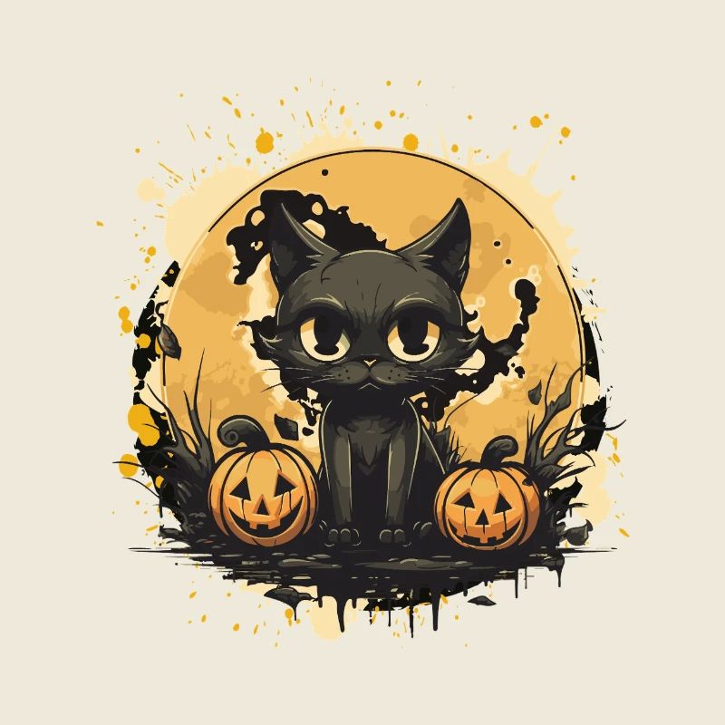 Chat noir Halloween Scène de citrouille