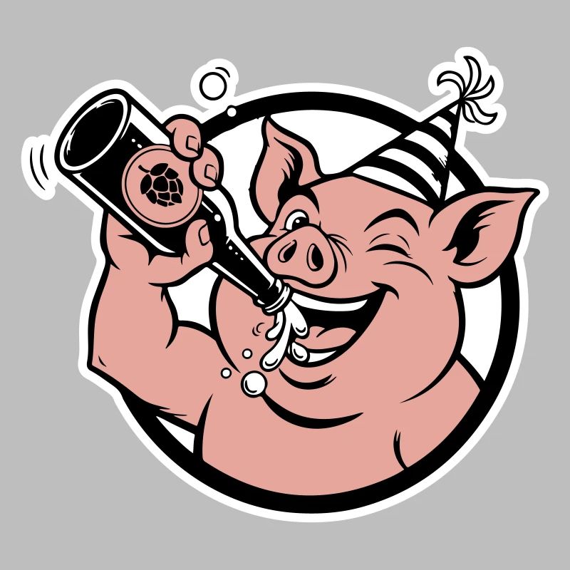 Cochon avec bouteille de célébration