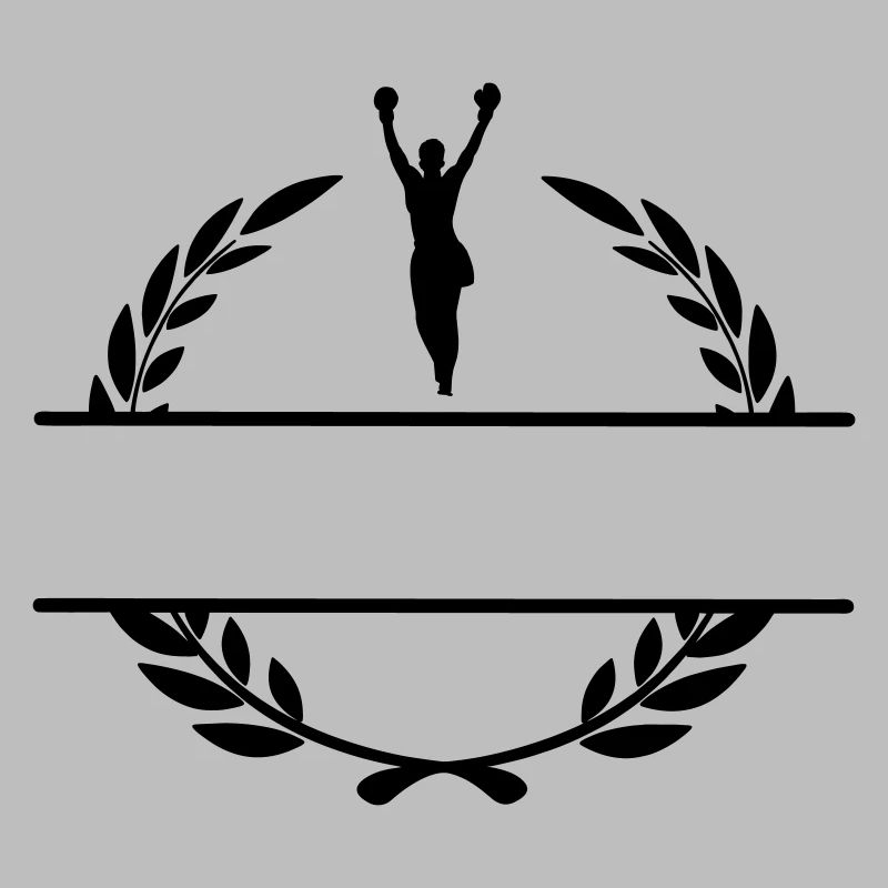Boxer in laurel wreath with hands up