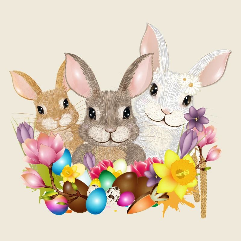 Cute Easter Bunny Family with Colorful Easter Eggs