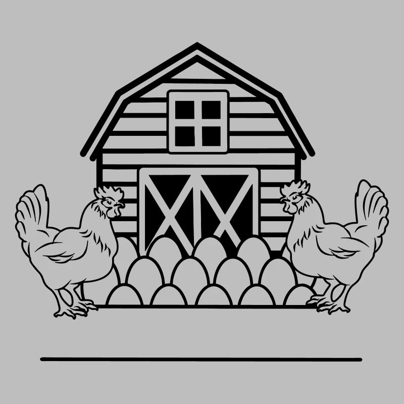 Chicken farm monogram with two chickens