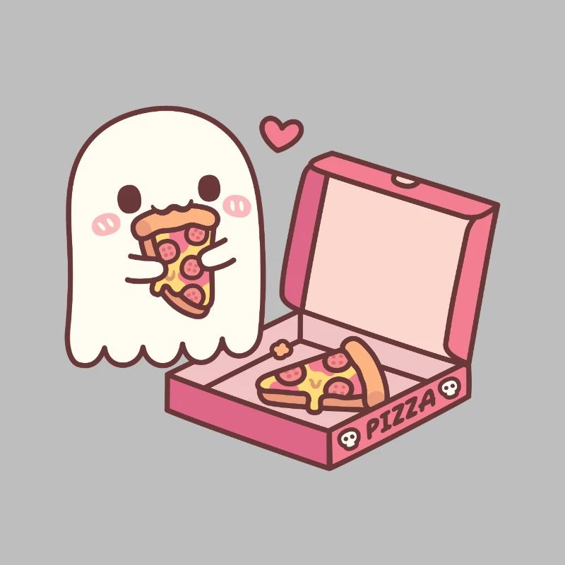 Fantôme mignon mangeant de la pizza drôle