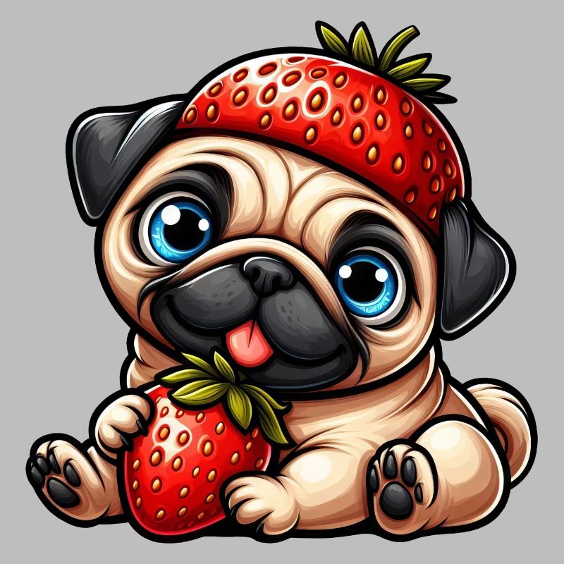 Whimsical Dog Pug Strawberry Fruity Comic Design