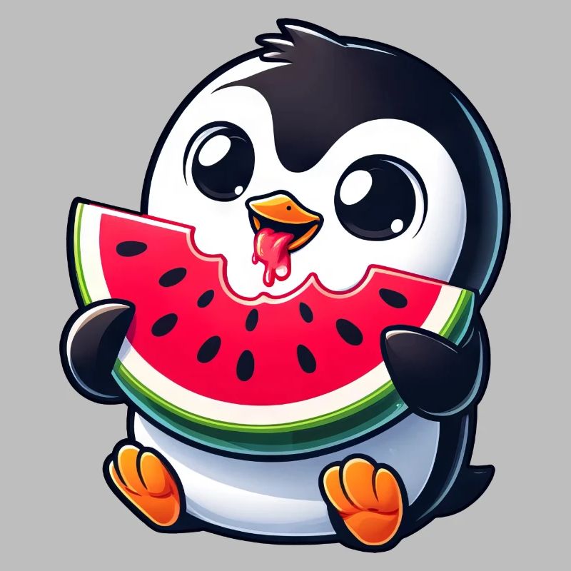 Pingouin avec dessin animé de pastèque