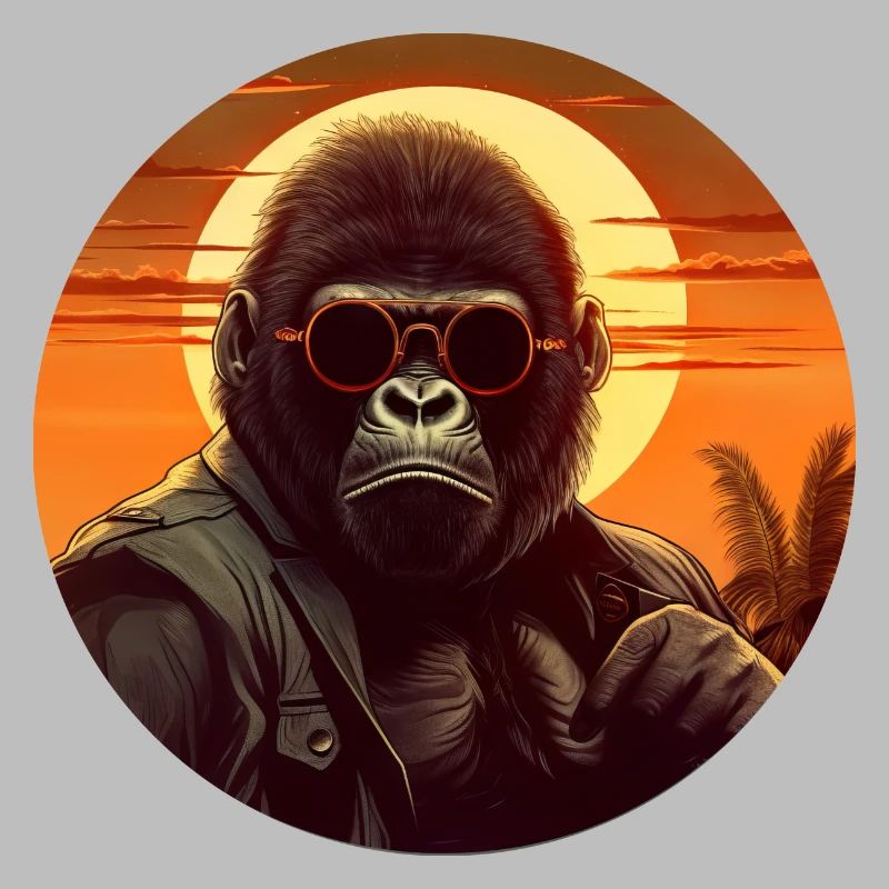 Cool Gorilla in Leather Jacket - Sunset Design