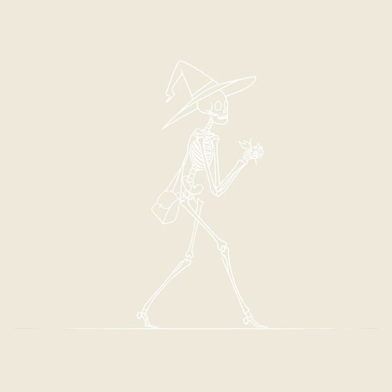 Skeleton Witch Line Graphic – White Halloween Motif