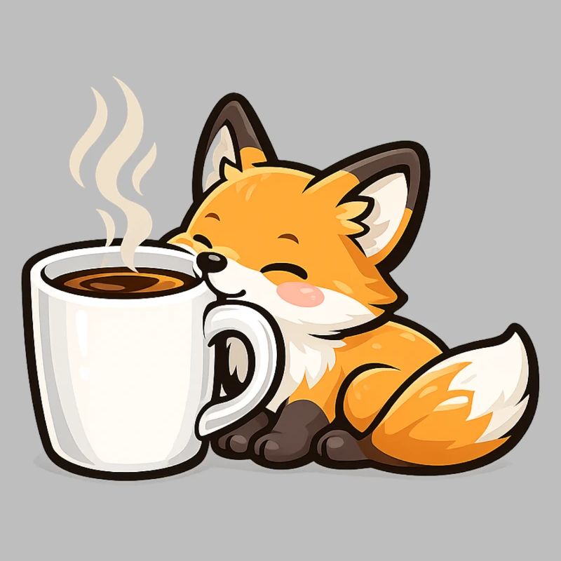 Cuddly fox with coffee