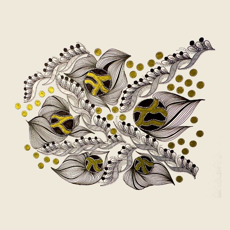 Leaf Lines Pattern with Gold Dots